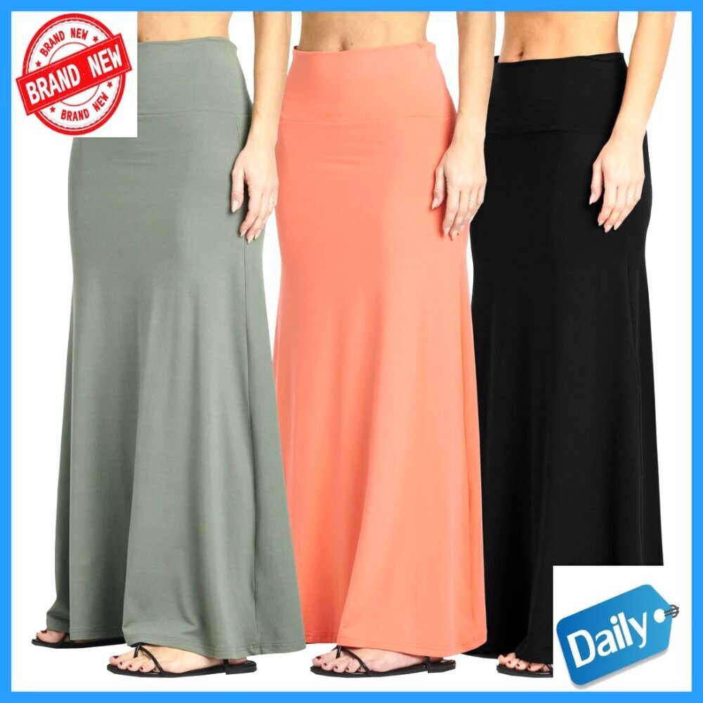 3 Pack Ultra-Soft Flowy Maxi Skirts High Waisted Plus Size Long